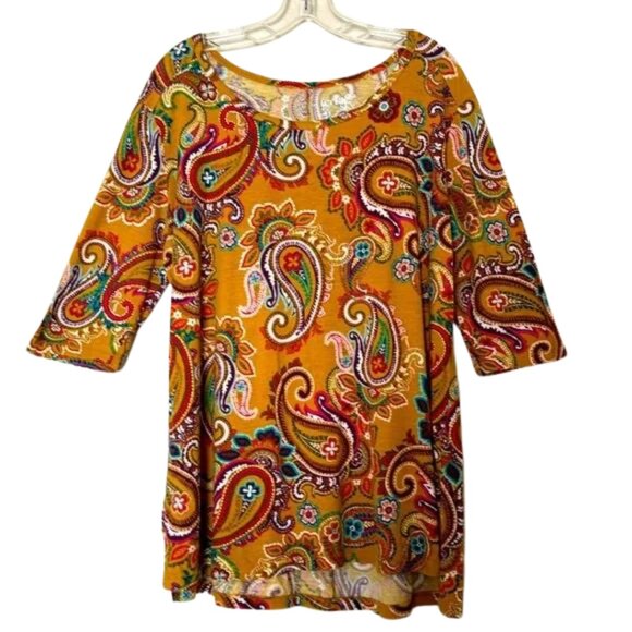 Paisley Print Top Blouse Women’s Sz 14 3/4 Sleeve Colorful Bohemian Multicolor - Picture 1 of 7